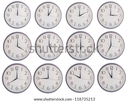 collection of clock from 12 to 11 isolated in white background Royalty-Free Stock Photo #118735213