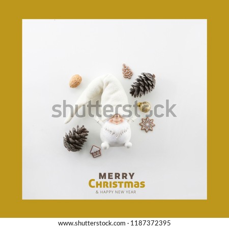 CHRISTMAS COMPOSITION, CHRISTMAS SQUARE  CARD, WHITE DWARF OBJECT, PINE CONE, CHRISTMAS DECORATION,  NUTS, NEW YEAR'S EVE, MINIMAL 