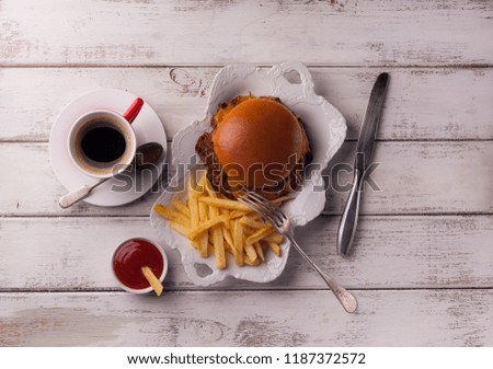 burger from disassembled beef and French fries