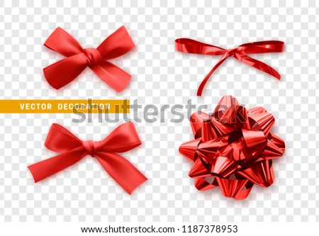 Bows color red realistic design. Isolated gift bows with ribbons with shadow.