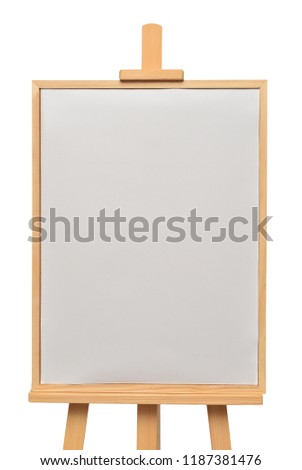 Easel with frames empty for drawing isolated on white background. Horizontal paper sheets. Object, set. Wooden, mock up. Education, school, artist. Creative concept and idea of art