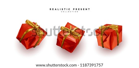 Red gift boxes realistic design. Set presents isolated on white background