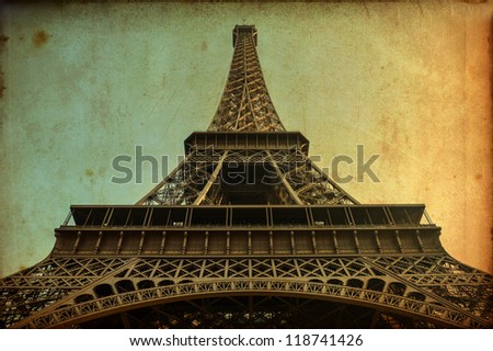 Eiffel tower vintage postcard