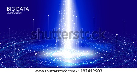 3d Virtual Digital Abstraction. Big Binary Data Wave Visualization. Glow Cosmic Illustration with Movement. Information Background with Futuristic Fractal System. Digital Big Data Stream Analysis.