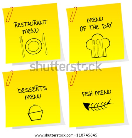 Sheets of paper with restaurant messages