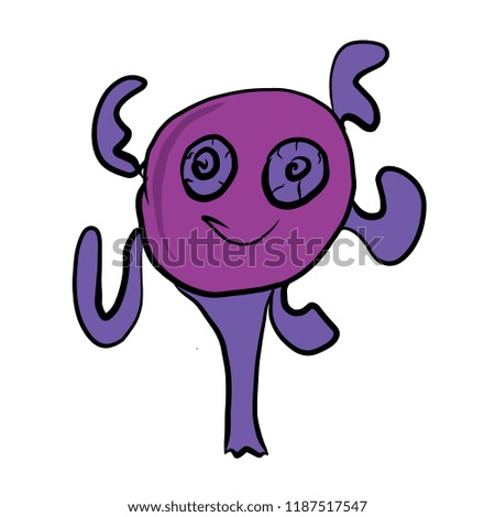 Cute purple monster isolated on white background.