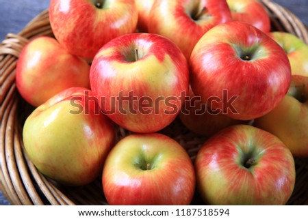 Fresh organic honey crisp apples  Royalty-Free Stock Photo #1187518594