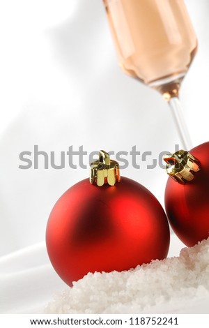Christmas decoration with red balls and copy space, greeting card useful