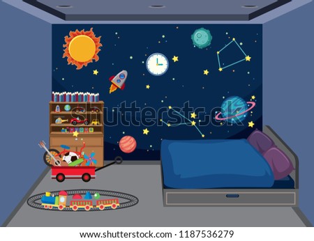 Bedroom with space decoration illustration