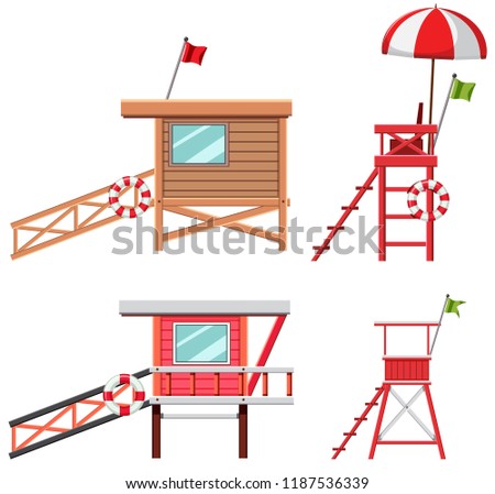 Set of lifeguard house and chair illustration