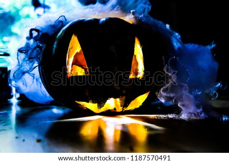 A carved pumpkin for Halloween jack o lantern. 