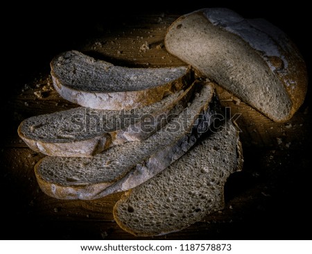 Sliced rye bread top view, slices of bread.