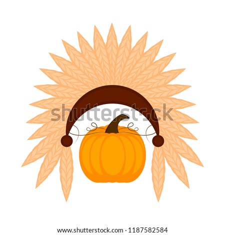 Isolated pumpkin with indian hat. Thanksgiving