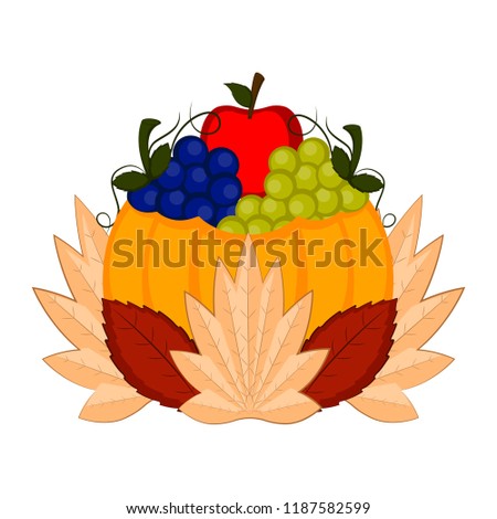 Pumpkin with grapes and an apple
