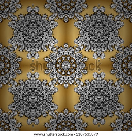Golden element on a white, black and yellow colors. Gold floral ornament in baroque style. Golden floral ornamental pattern. Damask background.