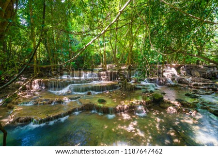 Nature landscape of waterfall in deep rainforest Kanchanaburi, Thailand