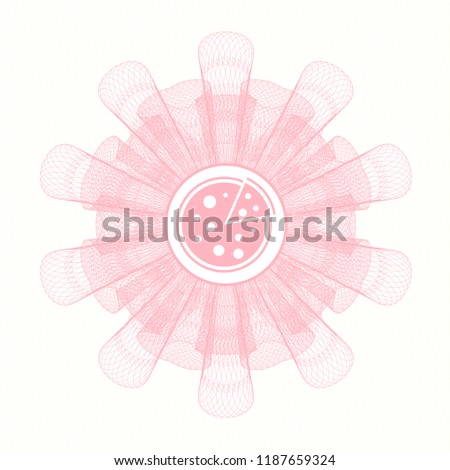 Pink money style rosette with pizza icon inside