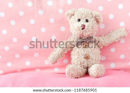 Cute teddy bear playful with fabric ,Happy feel concept	