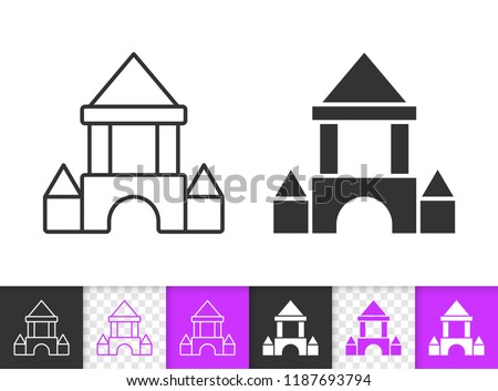 Block Castle black linear and silhouette icons. Thin line sign of toy. Baby outline pictogram isolated on white, color, transparent background. Vector Icon shape. Block Castle simple symbol closeup