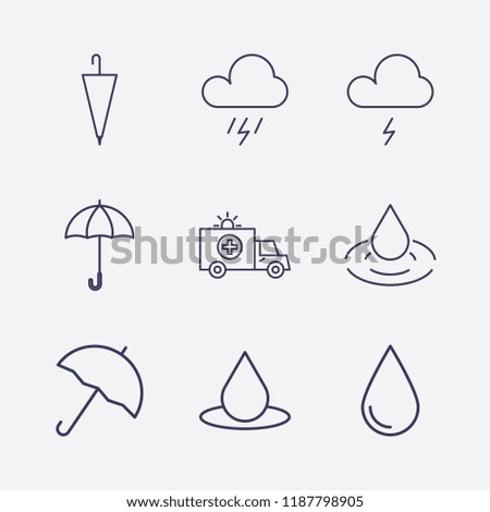 Outline 9 rain icon set. umbrella, storm, ambulance and drop vector illustration