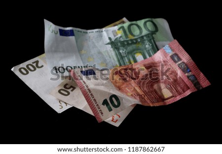 Various euro bills, banknotes isolated on white background