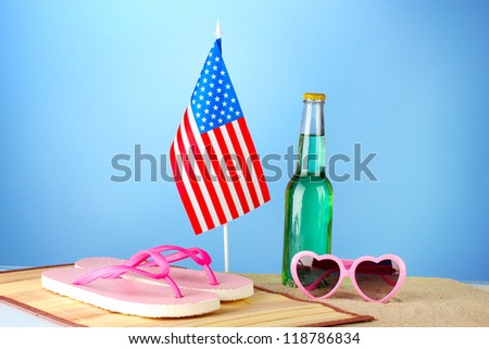 concept of Labor Day in America, on blue background close-up