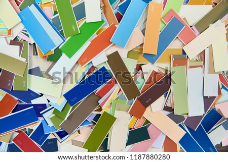 Multicolored bright background of strips with color number. Guide to the color palette.