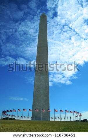 The famous obelisk in Washington DC, USA on a sunny summer day.