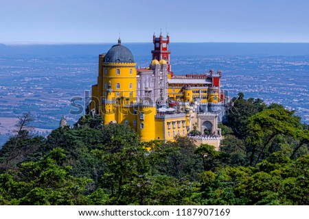 Panoramic view of the Pena Palace.Sintra, Portugal Royalty-Free Stock Photo #1187907169