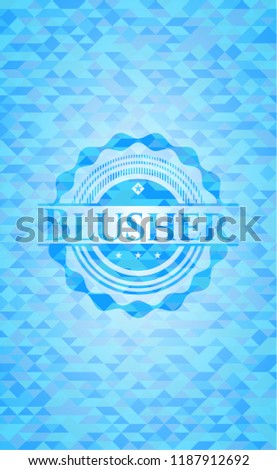 Blusher light blue emblem with triangle mosaic background
