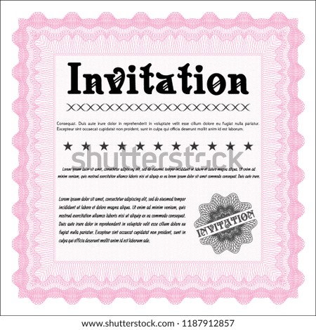 Pink Formal invitation template. Artistry design. Vector illustration. Printer friendly. 
