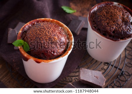 Chocolate cupcake, cooked glass in a microwave, horizontal