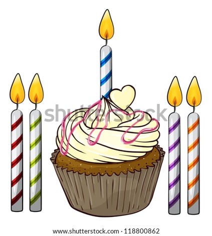 Illustration of an isolated cupcake and candles on a white background