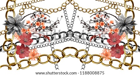  flowers and golden chain background