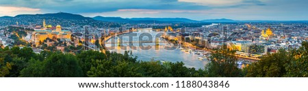 Panoramic iew of Buda castle and river Danube from Citadella in Budapest, Hungary.
 Royalty-Free Stock Photo #1188043846
