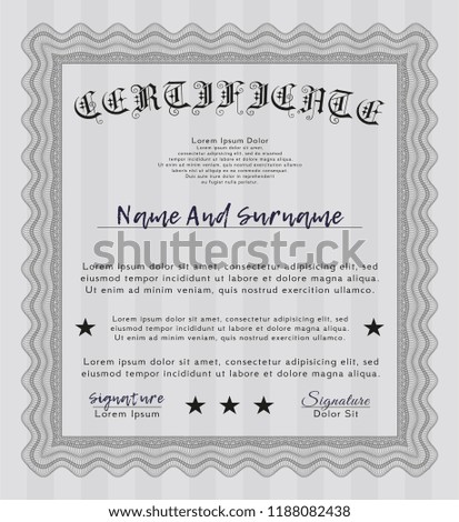 Grey Certificate. Detailed. With complex linear background. Money design. 