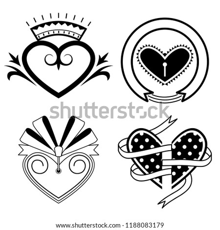 Set of vector heart emblems. May be used for Valentine's Day card, wedding invitation, logo design etc.