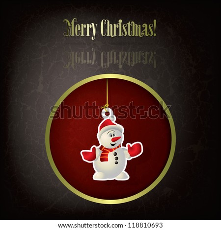 Abstract grunge black greeting with snowman on red