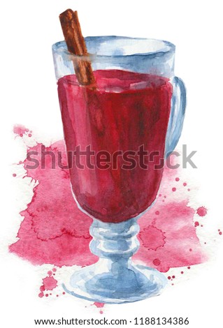 Watercolor glass of mulled wine