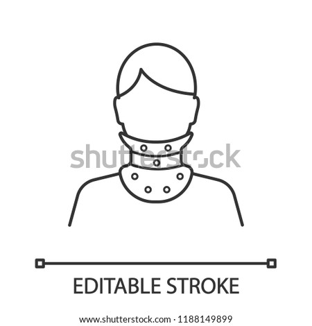 Cervical collar linear icon. Neck brace. Thin line illustration. Medical plastic neck support. Orthopedic collar. Traumatic head and neck injuries. Vector isolated outline drawing. Editable stroke