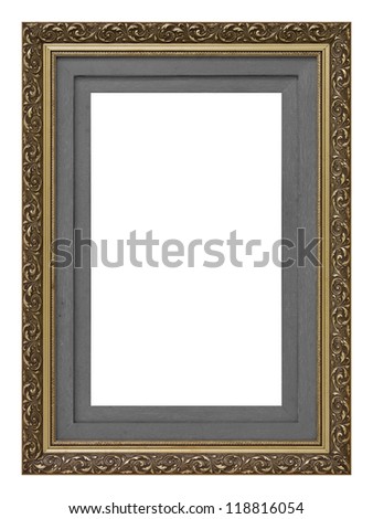 Vintage gold wooden picture frame isolated on white background