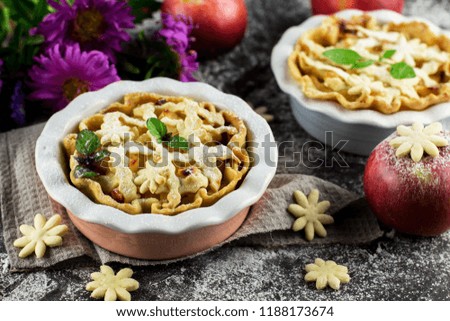 Apple pie on a black background. Food Background