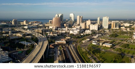 Aerial View Tampa Bay on the Florida west coast is a busy port city in the United States
