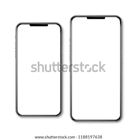 Smartphone frameless small and max size side by side blank screen perspective view - isolated on white background vector eps 10
