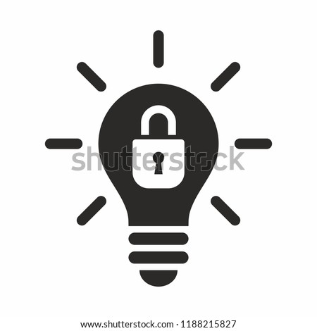 Patent idea, patented solution locked or protected light bulb vector icon Royalty-Free Stock Photo #1188215827