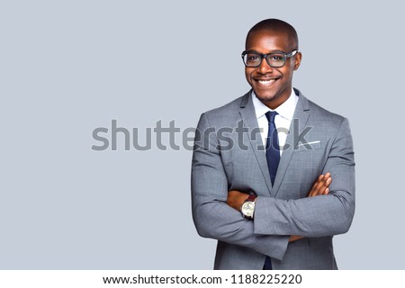 Friendly isolated portrait of african american business man, sales, representative  Royalty-Free Stock Photo #1188225220