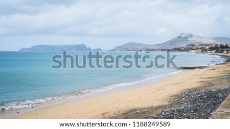 A beautiful picture overlooking the tranquil Atlantic Ocean with golden beaches on the island of Porto Santo. Madeira, Portugal