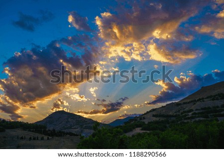 Scenic sunset against nature background