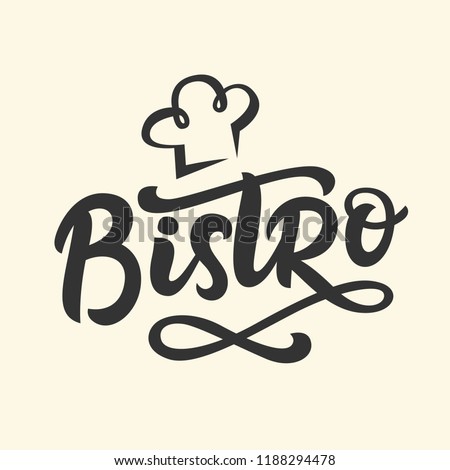 Bistro cafe vector logo badge with hand written modern calligraphy. Elegant lettering logotype, vintage retro style. Royalty-Free Stock Photo #1188294478