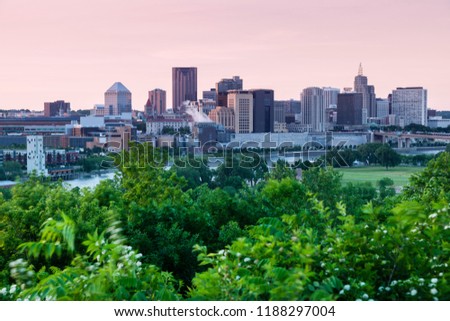 Panorama of St. Paul at sunset. St. Paul, Minnesota, USA.